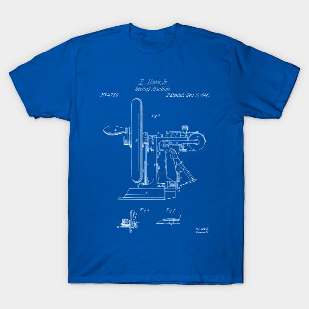 Sewing Machine Patent - Seamstress Craft Sewing Room Art - Blueprint T-Shirt by patentpress